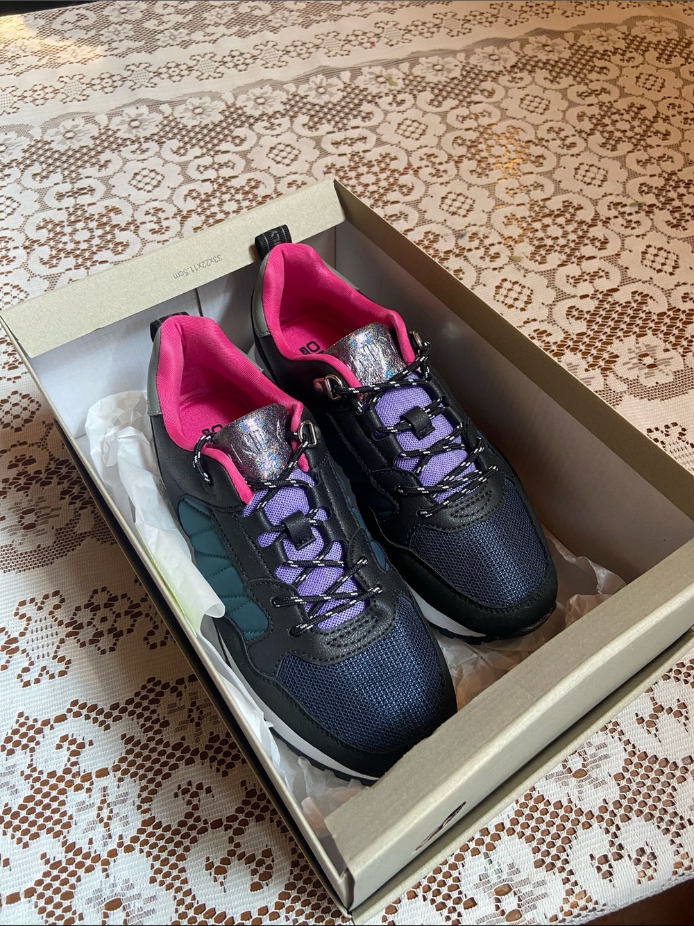 Only Black Sneakers with Pink Lining and Purple Accents